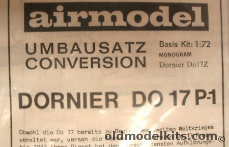 Airmodel 1/72 Dornier Do-17 P-1 - Reconnaissance Bomber Conversion with Decals - (Do17P1) - Bagged plastic model kit